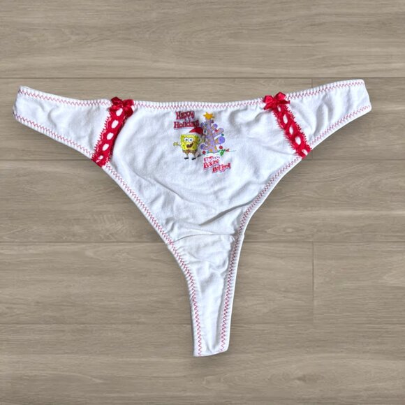 SpongeBob SquarePants Holiday Thong Vintage 2003 Nickelodeon Underwear Womens 8 - Picture 1 of 5